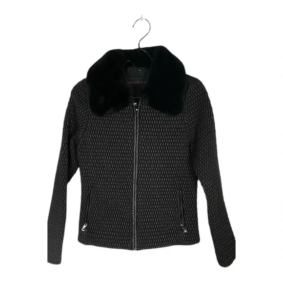 KELLI KOURI Quilted Vegan Leather Jacket w/ Fur Collar Medium - Picture 6 of 13